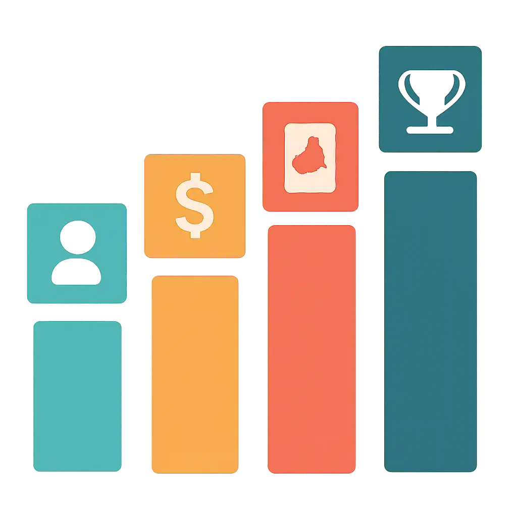 Infographic comparing options using coloured bars and icons only, no text or labels, flat design, Sharda