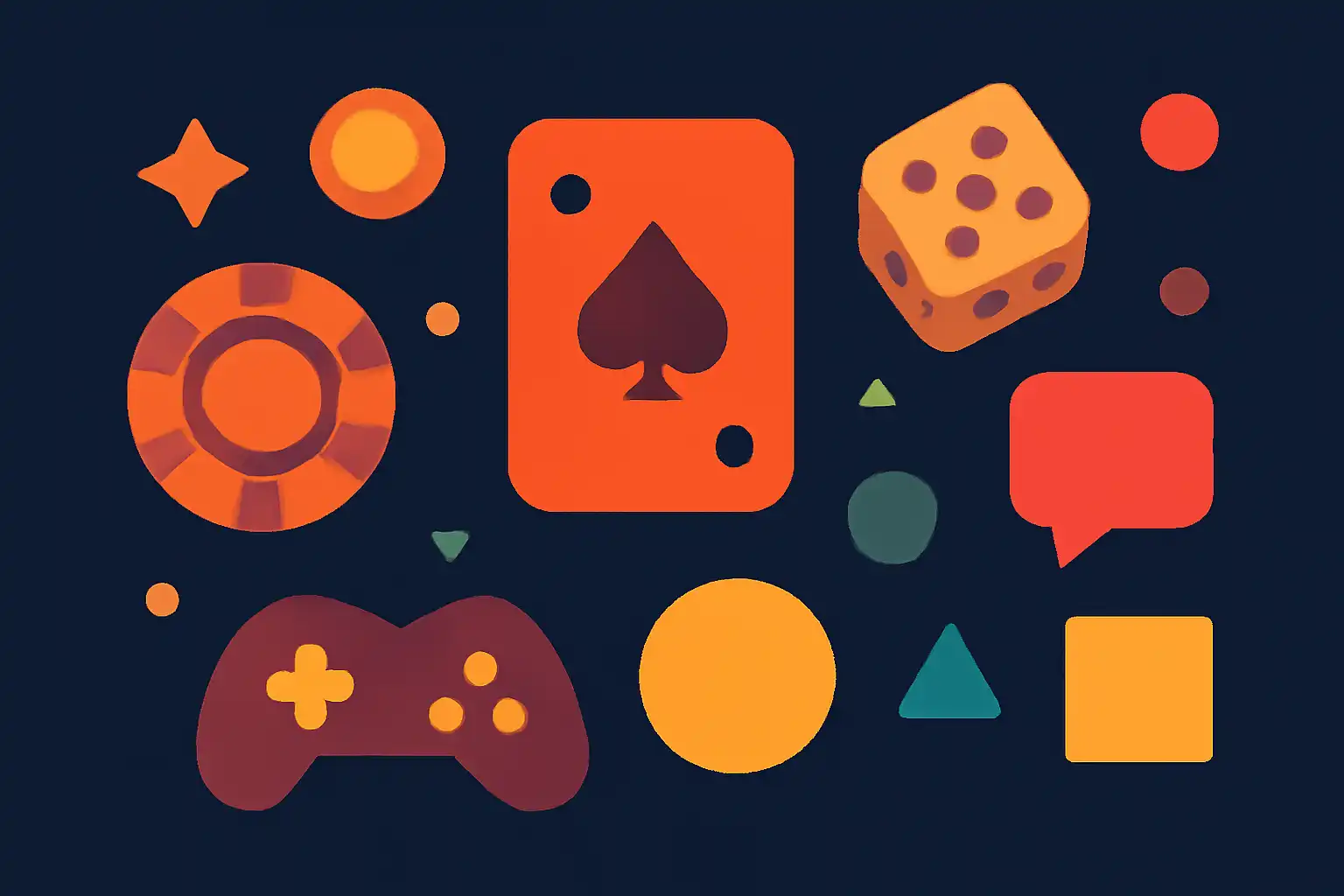 Hero illustration: 55club, modern flat design, dark background, brand-neutral, icons and shapes only, no text