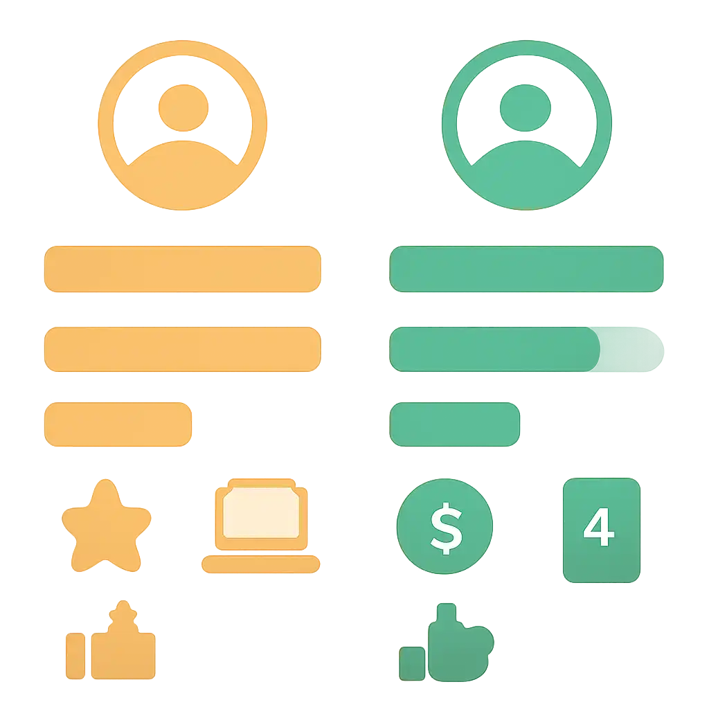 Infographic comparing options using coloured bars and icons only, no text or labels, flat design, 55club