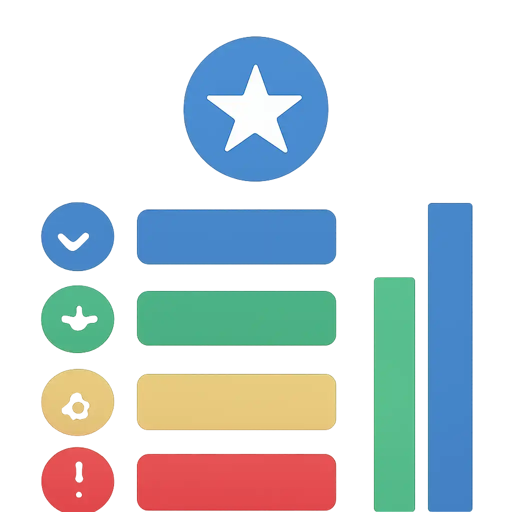 Infographic comparing options using coloured bars and icons only, no text or labels, flat design, Star